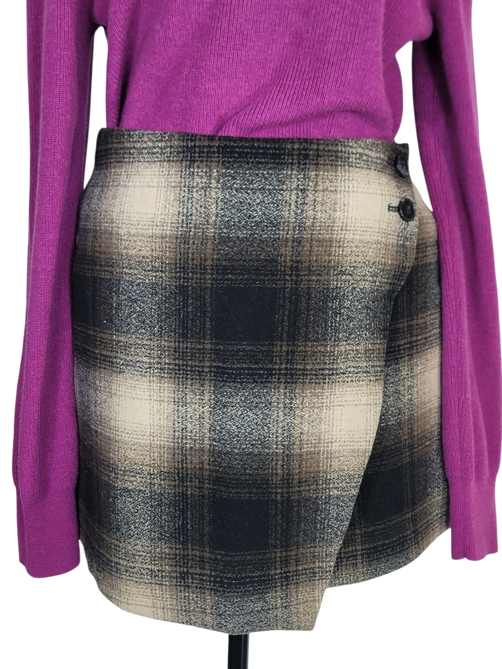 Frank & Oak Plaid Recycled Wool Wrap mini Skirt